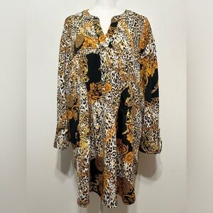 Cocomo Woman Animal Print Roll Tab Sleeve Popover Blouse Size 3X